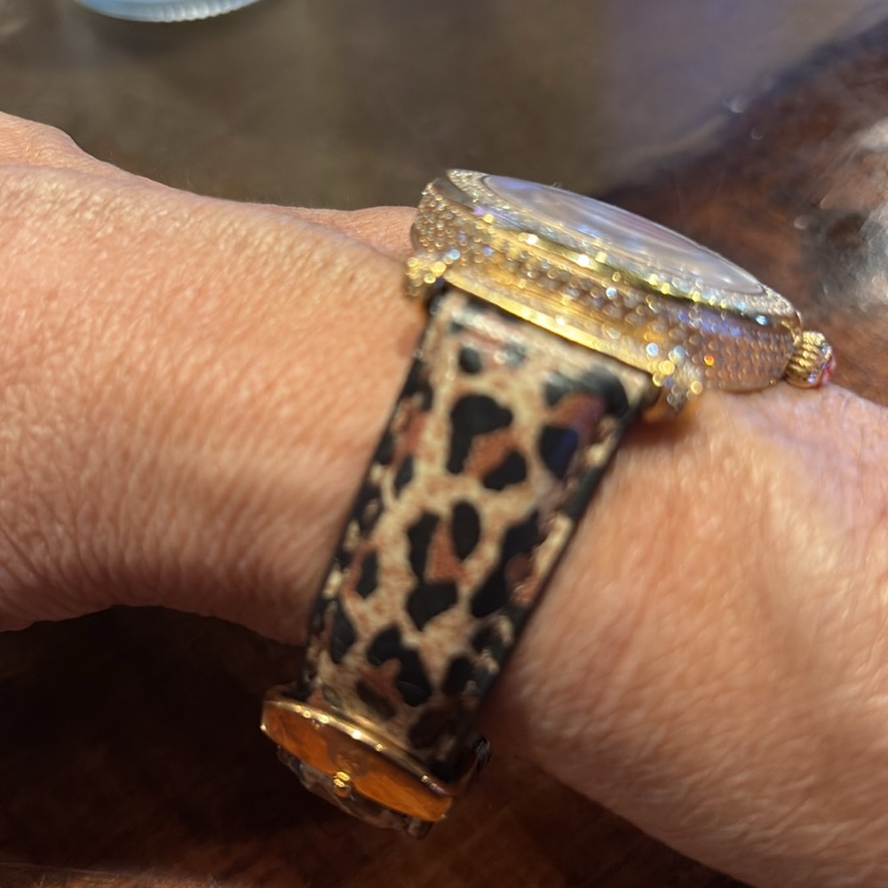Michele Gold Plate with 1.6 C diamonds and Leopard Women's leathers band Watch - Picture 12 of 12